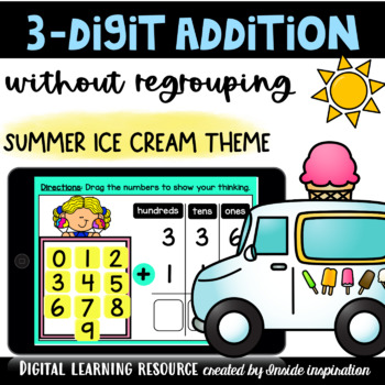 Preview of Three-digit Addition without Regrouping Using Standard Algorithm Summer Theme