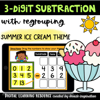 Preview of Three-digit Subtraction with Regrouping Using Standard Algorithm Ice Cream