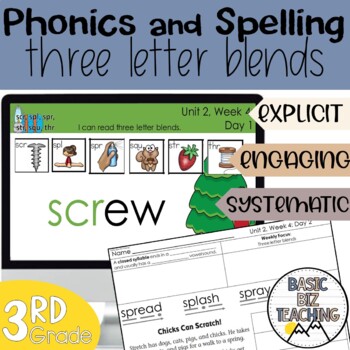 Three letter blends digital and print phonics and spelling lessons