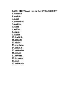 Preview of Three spelling word lists based on root words
