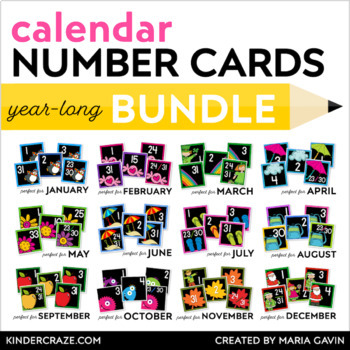 Preview of Year-Long Calendar Number BUNDLE with Black Background