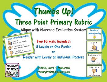 Preview of Thumbs Up Primary Marzano Rubric (Scale for Student Self Assessment)