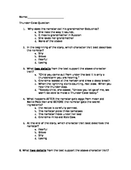 Preview of Thunder Cake Common Core Questions