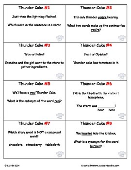 Thunder Cake ~ Scoot Game ~ Language Arts ~ Task Cards by Christie Uribe