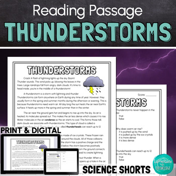 Preview of Thunderstorms Reading Comprehension Passage PRINT and DIGITAL