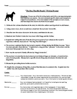 Preview of Thurber's "The Dog That Bit People" Writing Prompt, Assessment, or Homework