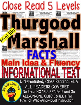 Preview of Thurgood Marshall & Brown v. Board of Education CLOSE READING 5 LEVEL PASSAGES