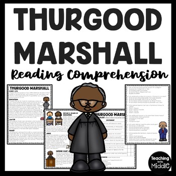 Preview of Thurgood Marshall Biography Reading Comprehension Black History Supreme Court