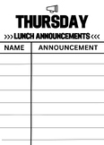 Thursday Lunch Announcement From