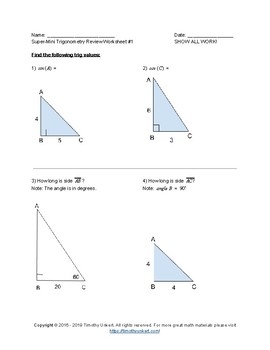 Preview of Thursday Super - Mini FREE Trigonometry Worksheet!!!