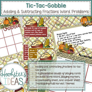Preview of Tic-Tac-Gobble: A Thanksgiving Adding and Subtraction Fraction Word Problem Game