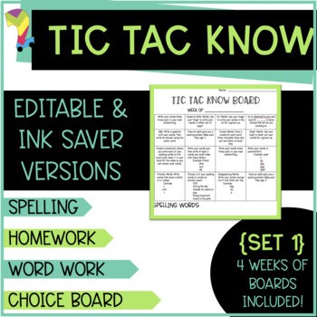 Preview of Tic Tac Know Set 1 [4 weeks of  Word Work or Spelling Homework Activities]