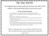 Tic Tac MATH - Operations with Polynomials