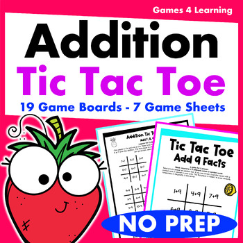 Preview of Tic Tac Toe Math Games for Addition Fact Fluency Practice - Printable & Digital
