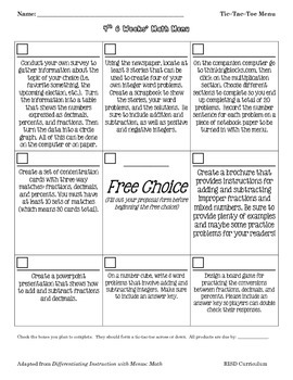 Tic-Tac-Toe in Differentiated Instruction