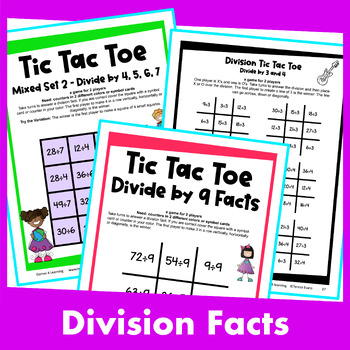 printable tic tac toe math games for division fact fluency