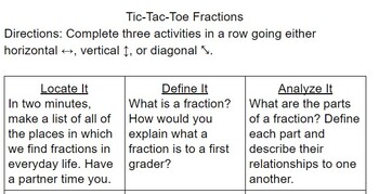 Preview of Tic Tac Toe Fractions Choice Board, No Prep