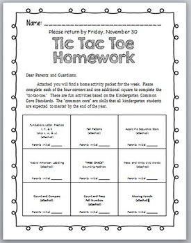 Preview of Tic Tac Toe Homework Template