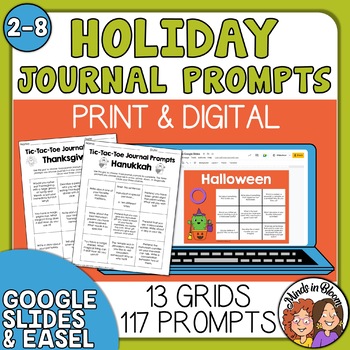 Preview of Journal Writing - Holidays & Seasonal Prompts 117 prompts on 13 TicTacToe Boards