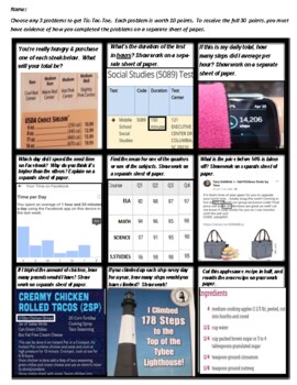 Preview of Tic Tac Toe Math Choice Board