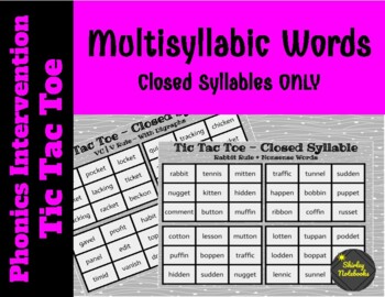 Preview of Tic Tac Toe - Multisyllabic Words with Closed Syllables | Phonics Games