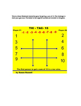 Preview of Tic Tac Toe Negative & Positive Number Sums