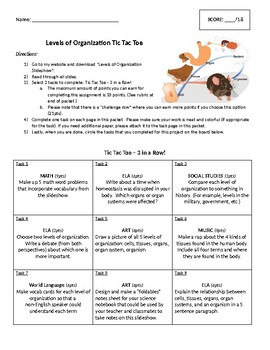 Preview of Tic Tac Toe Project (guidelines and rubric) - Levels of Organization