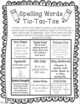 Preview of Tic-Tac-Toe Spelling Homework