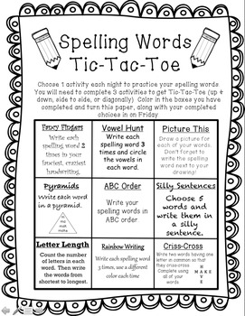 Spelling Practice Tic Tac Toe - Literacy Learn