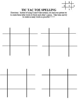 Tic-Tac-Toe Spelling Template by Dedicated Teacher 317 | TPT