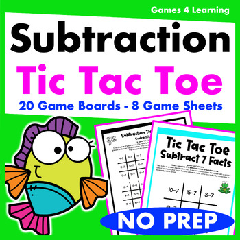 Preview of Tic Tac Toe Math Games - Subtraction Fact Fluency Practice Printable & Digital