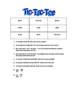 Preview of Tic-Tac-Toe (Unit Rate and Proportions)