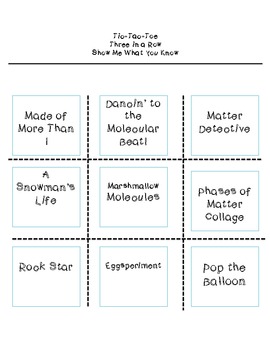 Preview of Tic-Tac-Toe choice board- Matter and States of Matter
