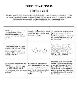 Preview of Tic Tac Toe with integer word problems