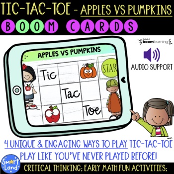 Preview of Visual Discrimination Tic-Tac-Toe digital cards | Apples VS Pumpkins