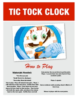 Tick Tock Clock Telling Time Dice Game By Ciera Harris Teaching