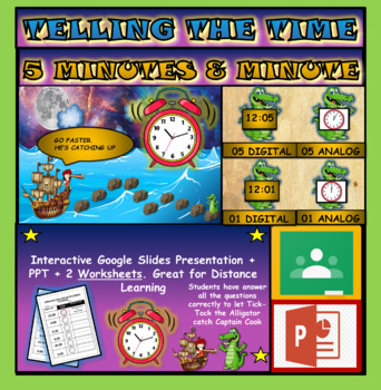 Preview of Tick-Tock The Alligator:Telling The Time: 5 minutes & 1 minute. Interactive