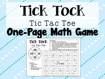 Tick Tock Tic Tac Toe One Page Math Game For Telling Time To The 5 Minutes