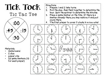 Tick Tock Tic Tac Toe One Page Math Game For Telling Time To The 5 Minutes