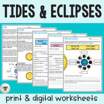 Preview of Tides and Eclipses - Reading Comprehension Worksheets