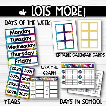 Tie Dye Calendar Set | Tie Dye Classroom Decor by Cupcakes n Curriculum