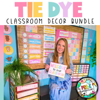 Preview of Tie Dye Classroom Decor BUNDLE | Rainbow Tie Dye Decor | Rainbow Classroom