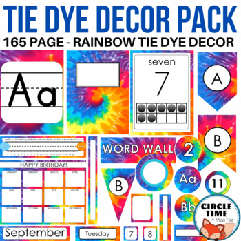 Preview of Tie Dye Classroom Theme, Printable Decor, Decorations, Banner, Bunting, Labels