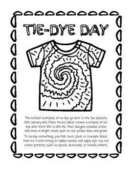 Preview of Tie-Dye Day - School Spirit - Reproducible Information/Coloring Sheet
