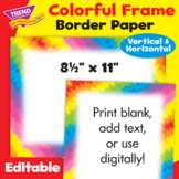 Tie-Dye Digital Border Paper Frame, Blank and Lined