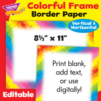 Preview of Tie-Dye Digital Border Paper Frame, Blank and Lined