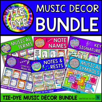 Preview of Tie Dye Music Bulletin Board Classroom Decor Bundle