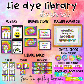 Tie Dye Theme Library Decor Set | Print + Digital Decor | TPT