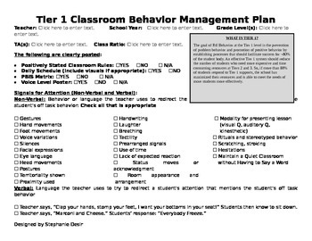 Preview of Behavior Management Plan
