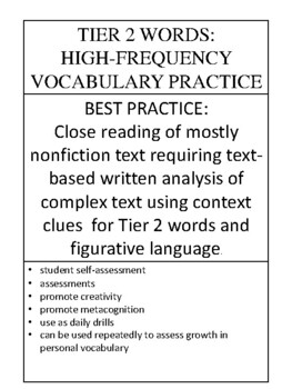 Preview of Tier 2 Vocabulary Assessments and Practice (Middle-High School) Best Practices
